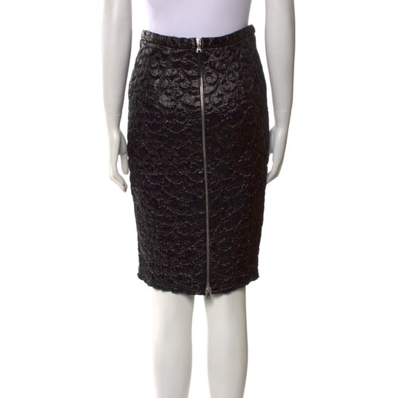 D&G Dolce & Gabbana Black Textured WoolBlend Pencil Skirt Back Zip Silver H/W 38 - Picture 3 of 10